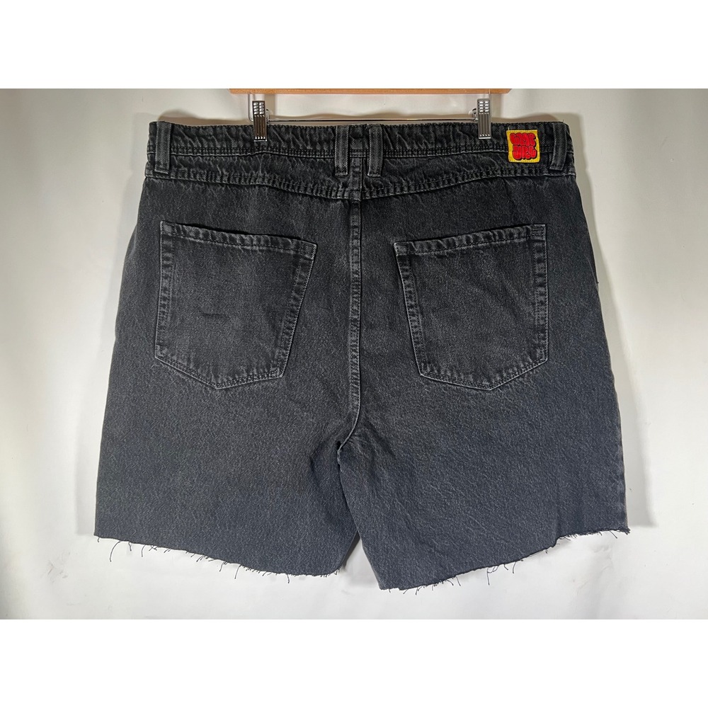 Empyre Men Black Loose Fit Denim Shorts Size 42 Raw Hem Skate Y2K Washed - Picture 6 of 9